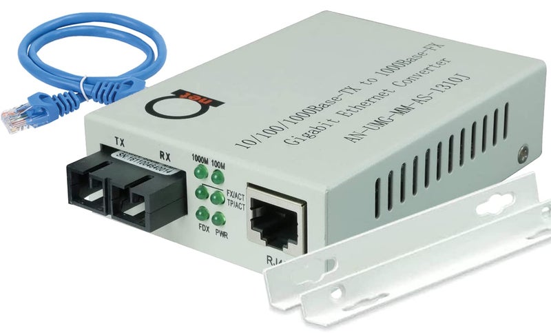 ADNET Multimode Gigabit Fiber Media Converter - Built-In Fiber Module 2 km (1.24 miles) SC â€“ to UTP Cat5e Cat6 10/100/1000 RJ-45 â€“ Auto Sensing Gigabit or Fast Ethernet Speed - Jumbo Frame - LLF Support - Image 1